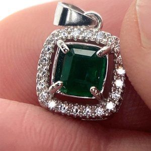 Swat Valley Emerald .78ct White Gold Finish Solid 925 Sterling Silver Pendant